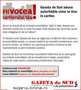 fii vocea tau: 30 martie 2010 

scoala nr. 32 alexandru liber 

gazeta de sud aduce chiar la tine in